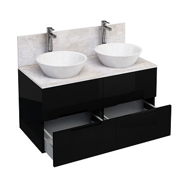 Aqua Cabinets - D1000 Wall Hung Double Drawer Unit with Two Marble Cone Basins - Black Profile Large