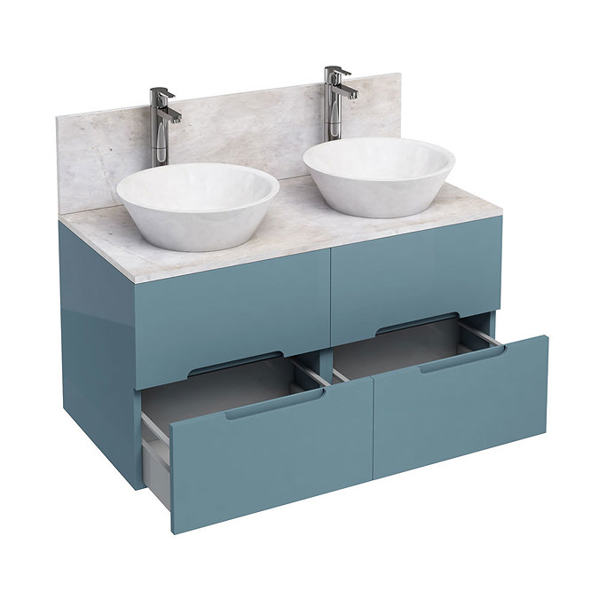 Aqua Cabinets - D1000 Wall Hung Double Drawer Unit with Two Marble Cone Basins - Ocean Large Image