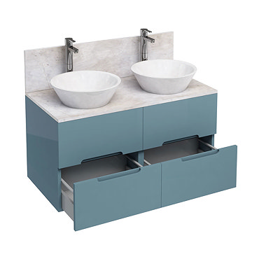Aqua Cabinets - D1000 Wall Hung Double Drawer Unit with Two Marble Cone Basins - Ocean Profile Large