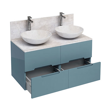 Aqua Cabinets - D1000 Wall Hung Double Drawer Unit with Two Marble Round Basins - Ocean Profile Larg