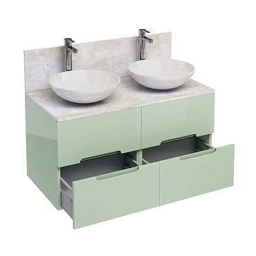 Aqua Cabinets - D1000 Wall Hung Double Drawer Unit with Two Marble Round Basins - Reef Profile Large Image