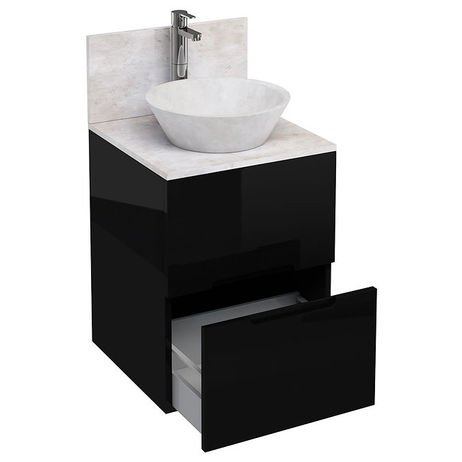 Aqua Cabinets - D500 Floor Standing Double Drawer Unit with Marble Cone Basin - Black Large Image