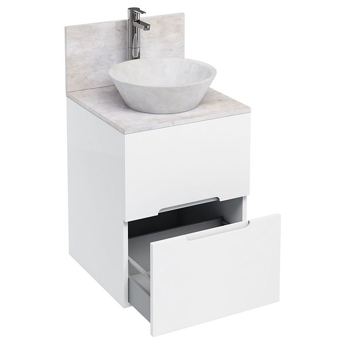 Aqua Cabinets - D500 Floor Standing Double Drawer Unit with Marble Cone Basin - White Large Image