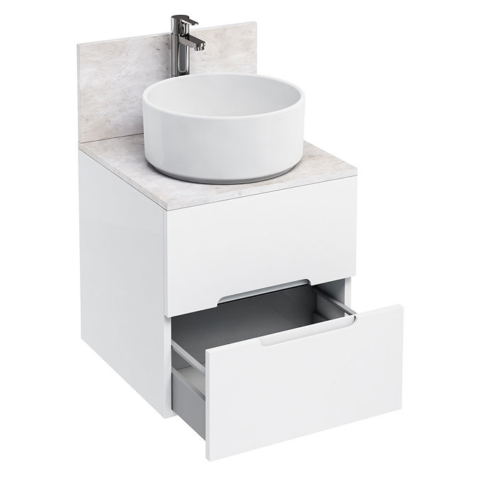 Aqua Cabinets - D500 Wall Hung Double Drawer Unit with Ceramic Round Basin - White Large Image