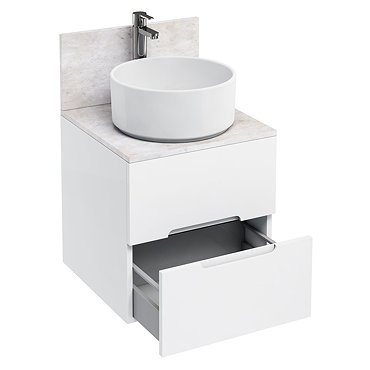 Aqua Cabinets - D500 Wall Hung Double Drawer Unit with Ceramic Round Basin - White Profile Large Ima