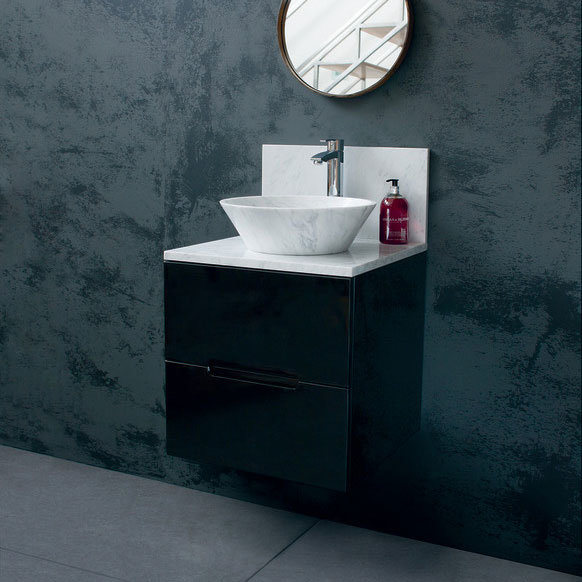 Aqua Cabinets - D500 Wall Hung Double Drawer Unit with Marble Cone Basin - Ocean Standard Large Image