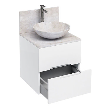 Aqua Cabinets - D500 Wall Hung Double Drawer Unit with Marble Round Basin - White Profile Large Imag