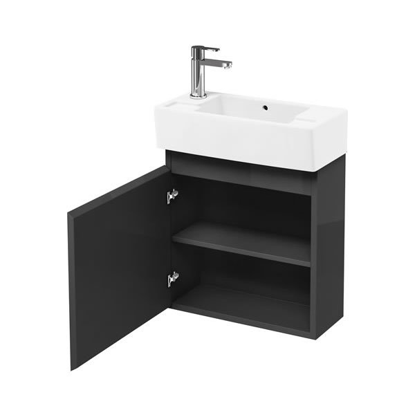 Aqua Cabinets - W500 x D250 Narrow Wall Hung Cloakroom Unit and Basin - Anthracite Grey Large Image