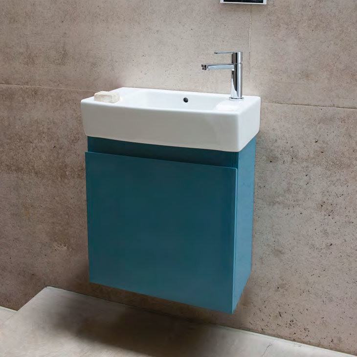 Aqua Cabinets - W500 x D250 Narrow Wall Hung Cloakroom Unit and Basin - Black Profile Large Image
