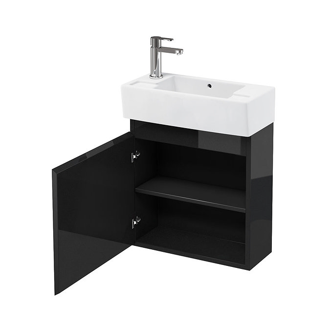 Aqua Cabinets - W500 x D250 Narrow Wall Hung Cloakroom Unit and Basin - Black Large Image