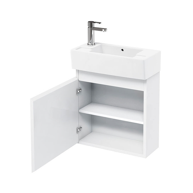 Aqua Cabinets - W500 x D250 Narrow Wall Hung Cloakroom Unit and Basin - White Large Image