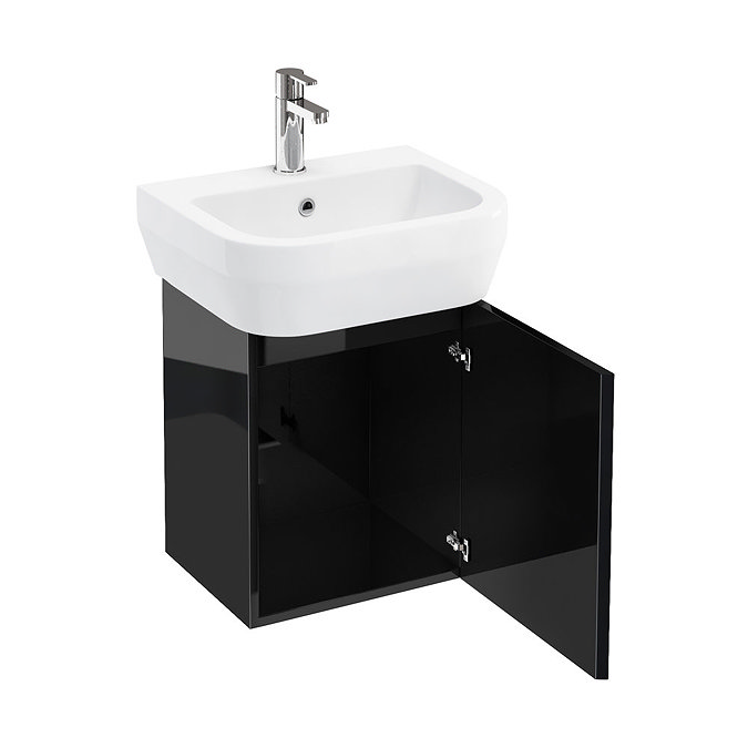 Aqua Cabinets - W500 x D450 Aquacube Wall Hung Cloakroom Unit and Basin - Black Large Image
