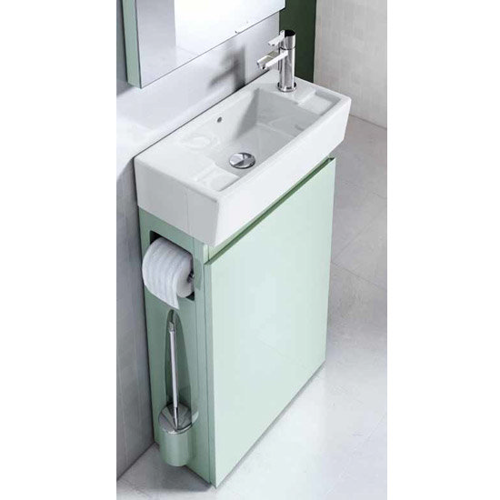 Aqua Cabinets - W505 x D252mm ALLinONE Unit w/ Basin, Brass WC Brush & Toilet Paper Holder - Reef Standard Large Image