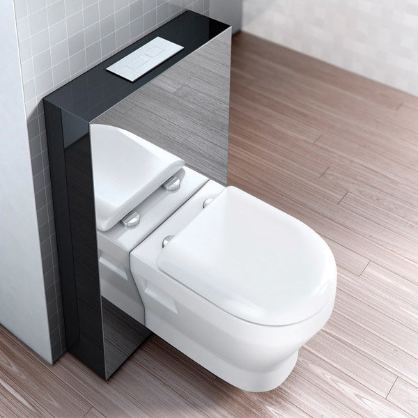 Aqua Cabinets - W550 x D150mm Tablet Wall Hung WC unit with pan, cistern & flush plate - Black Profi