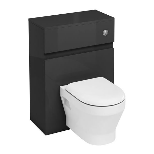 Aqua Cabinets - W600 x D300mm Wall Hung WC Unit with pan, cistern & flush button - Anthracite Grey L