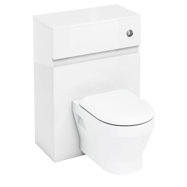 Aqua Cabinets - W600 x D300mm Wall Hung WC Unit with pan, cistern & flush button - White Large Image