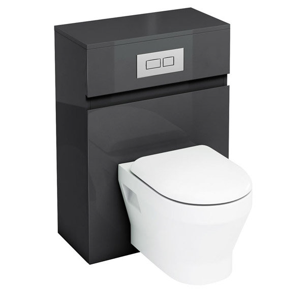 Aqua Cabinets - W600 x D300mm Wall Hung WC Unit with pan, cistern & flush plate - Black Large Image