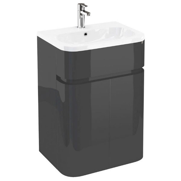 Aqua Cabinets - W600 x D450mm Gullwing Cabinet with Quattrocast Basin - Anthracite Grey Large Image