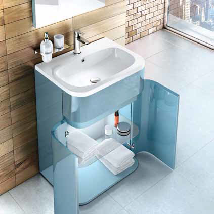 Aqua Cabinets - W600 x D450mm Gullwing Cabinet with Quattrocast Basin - Ocean In Bathroom Large Imag