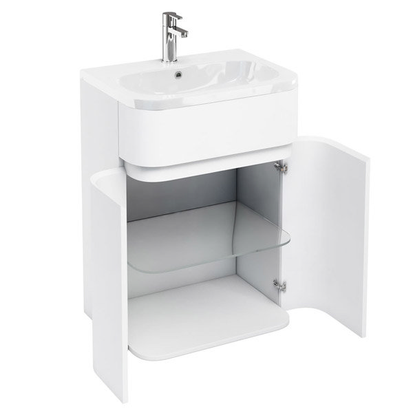 Aqua Cabinets - W600 x D450mm Gullwing Cabinet with Quattrocast Basin - White Profile Large Image