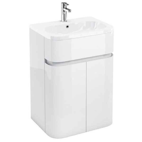 Aqua Cabinets - W600 x D450mm Gullwing Cabinet with Quattrocast Basin - White Large Image