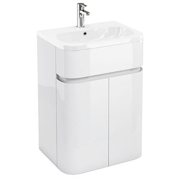Aqua Cabinets - W600 x D450mm Gullwing Cabinet with Quattrocast Basin - White Profile Large Image
