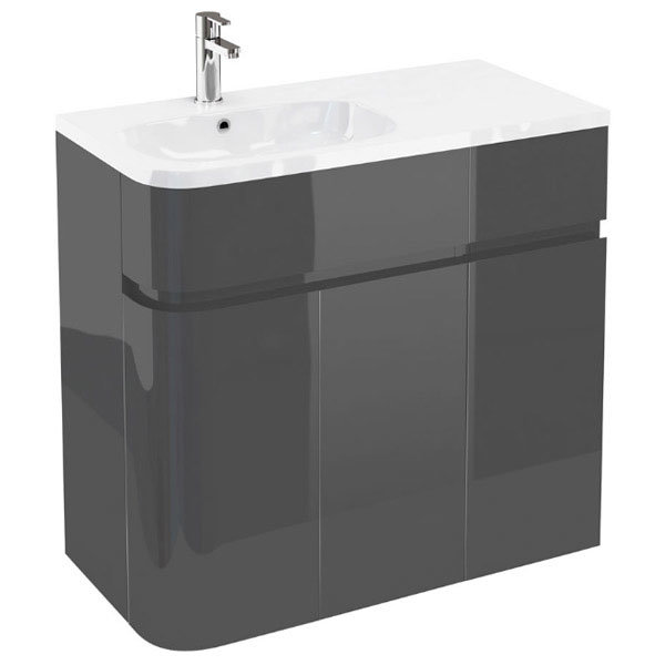 Aqua Cabinets - W900 x D450 Arc Cabinet Unit with Quattrocast Basin - Anthracite Grey Large Image