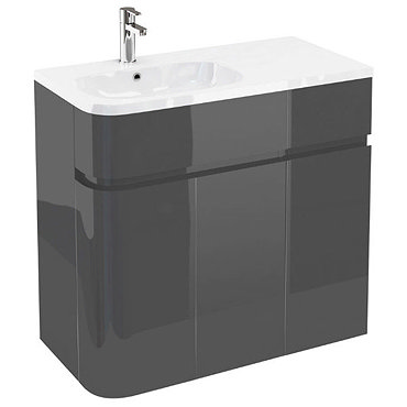 Aqua Cabinets - W900 x D450 Arc Cabinet Unit with Quattrocast Basin - Anthracite Grey Profile Large 