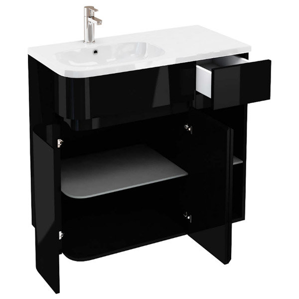 Aqua Cabinets - W900 x D450 Arc Cabinet Unit with Quattrocast Basin - Black  Profile Large Image