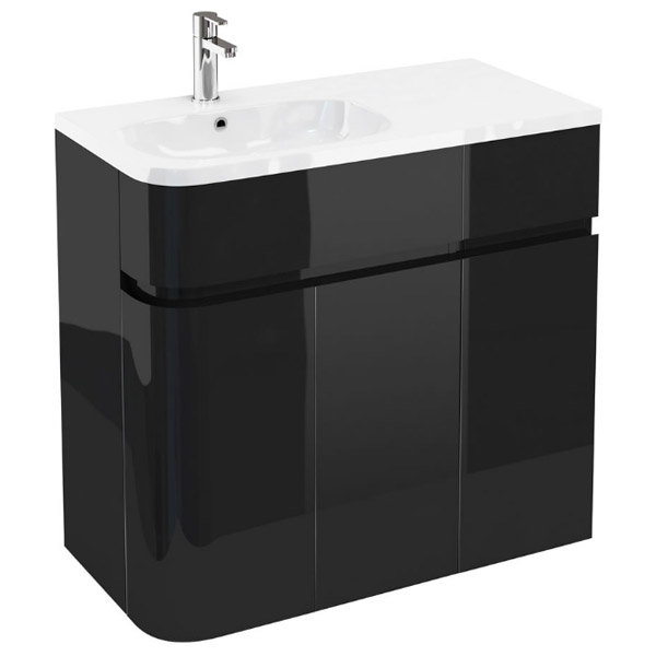 Aqua Cabinets - W900 x D450 Arc Cabinet Unit with Quattrocast Basin - Black Large Image