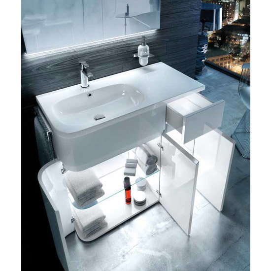 Aqua Cabinets - W900 x D450 Arc Cabinet Unit with Quattrocast Basin - White Standard Large Image