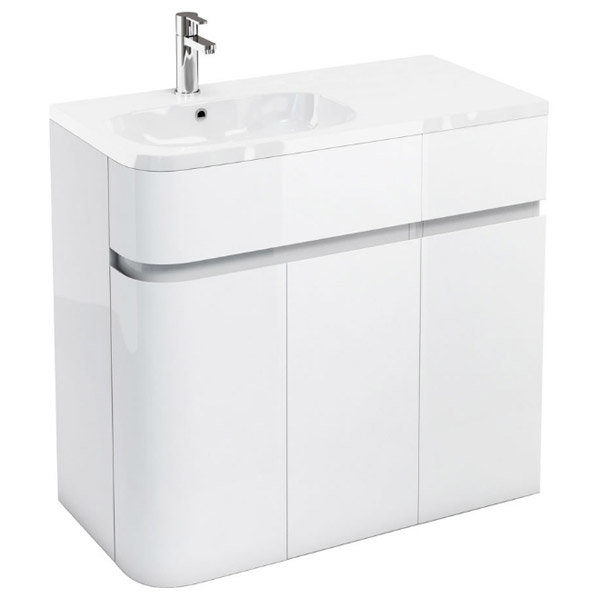 Aqua Cabinets - W900 x D450 Arc Cabinet Unit with Quattrocast Basin - White Large Image