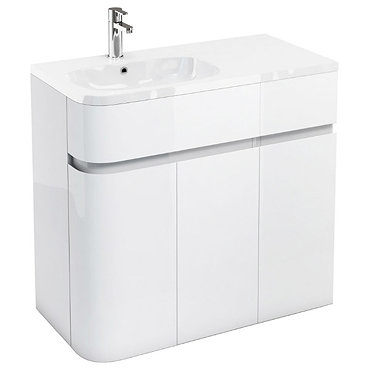 Aqua Cabinets - W900 x D450 Arc Cabinet Unit with Quattrocast Basin - White Profile Large Image