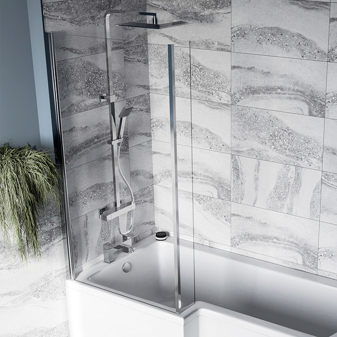 AquaSure Shower Bath - 1700mm L Shaped with Screen + Waterproof Panel