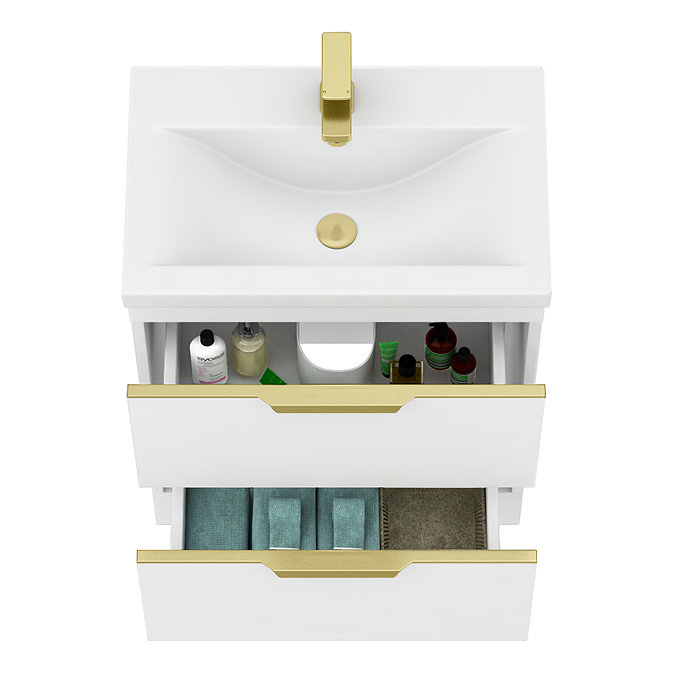 AquaSure Tribeca Waterproof PVC Vanity Unit Gloss White - 600mm with Brushed Brass Handles