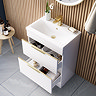 AquaSure Tribeca Waterproof PVC Vanity Unit Gloss White - 600mm with Brushed Brass Handles