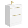 AquaSure Tribeca Waterproof PVC Vanity Unit Gloss White - 600mm with Brushed Brass Handles