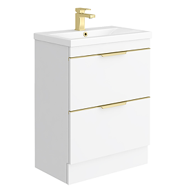 AquaSure Tribeca Waterproof PVC Vanity Unit Gloss White - 600mm with Brushed Brass Handles