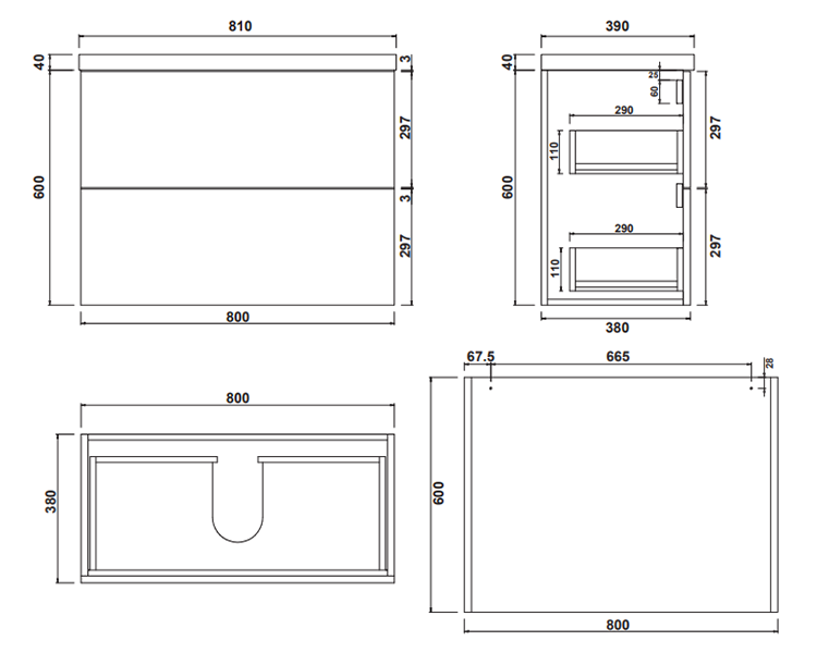 AquaSure Tribeca Waterproof PVC Wall Hung Vanity Unit Gloss White - 800mm with Brushed Brass Handles