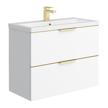 AquaSure Tribeca Waterproof PVC Wall Hung Vanity Unit Gloss White - 800mm with Brushed Brass Handles