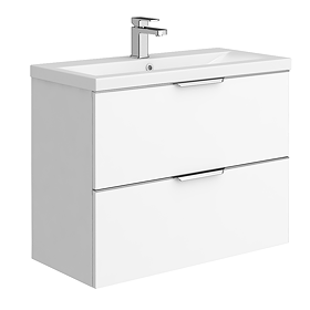 AquaSure Tribeca Waterproof PVC Wall Hung Vanity Unit Gloss White - 800mm with Chrome Handles