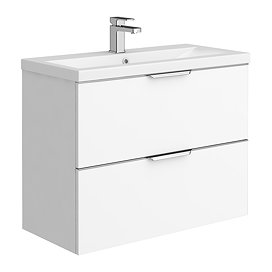 AquaSure Tribeca Waterproof PVC Wall Hung Vanity Unit Gloss White - 800mm with Chrome Handles