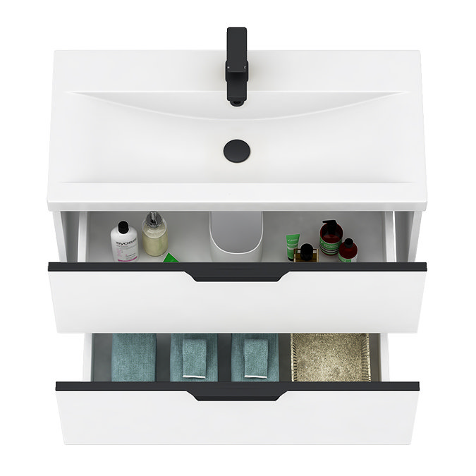 AquaSure Tribeca Waterproof PVC Wall Hung Vanity Unit Gloss White - 800mm with Matt Black Handles