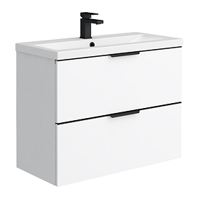 AquaSure Tribeca Waterproof PVC Wall Hung Vanity Unit Gloss White - 800mm with Matt Black Handles