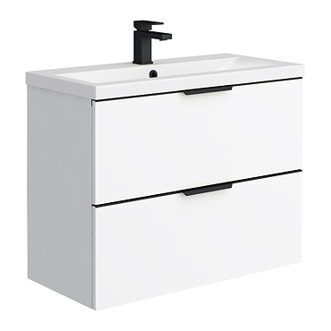 AquaSure Tribeca Waterproof PVC Wall Hung Vanity Unit Gloss White - 800mm with Matt Back Handles