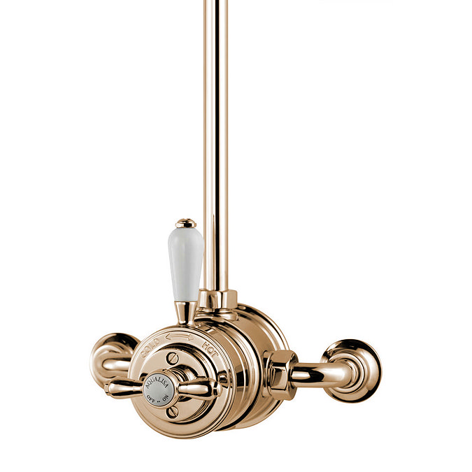 Aqualisa - Aquatique Thermo Exposed Thermostatic Valve with 8" Drencher Head & Riser Rail - Gold - 5