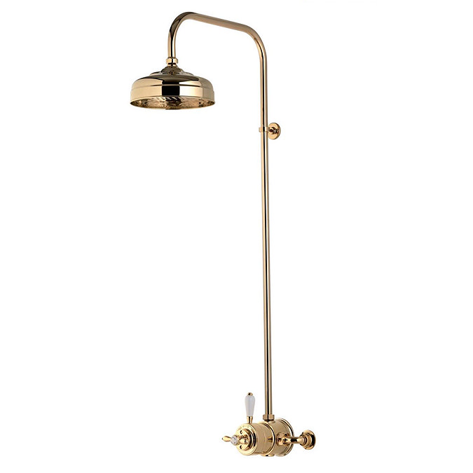 Aqualisa - Aquatique Thermo Exposed Thermostatic Valve with 8" Drencher Head & Riser Rail - Gold - 5