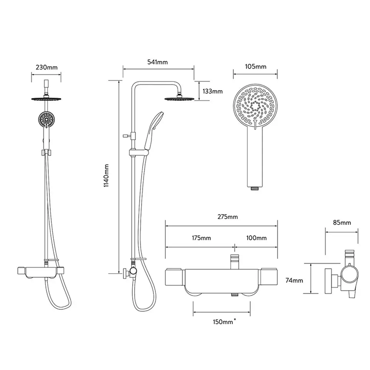Aqualisa Midas 220 Thermostatic Bar Mixer Shower with Adjustable & Fixed Head