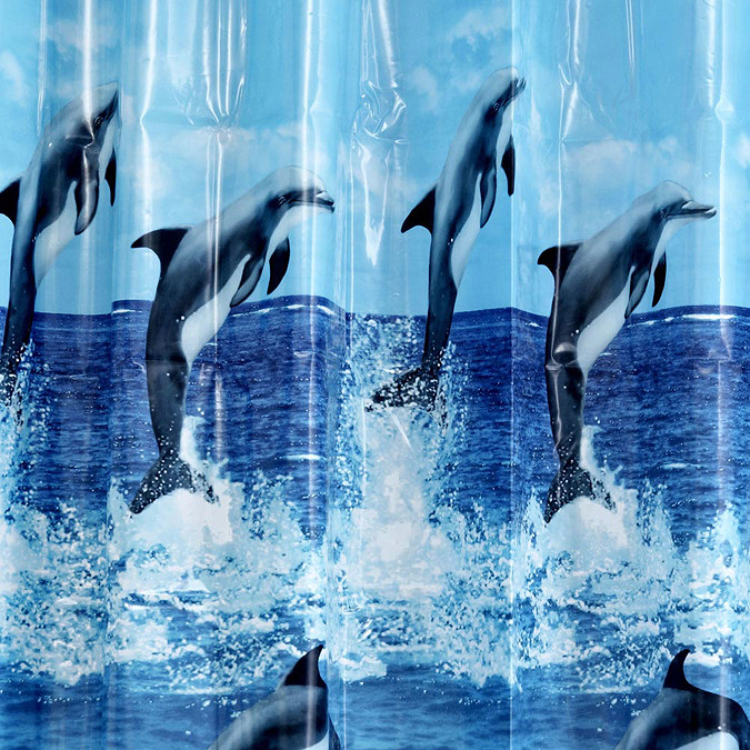 Aqualona Dolphins PEVA Shower Curtain - W1800 x H1800mm - 40119B Profile Large Image