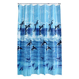 Aqualona Dolphins PEVA Shower Curtain - W1800 x H1800mm - 40119B Medium Image